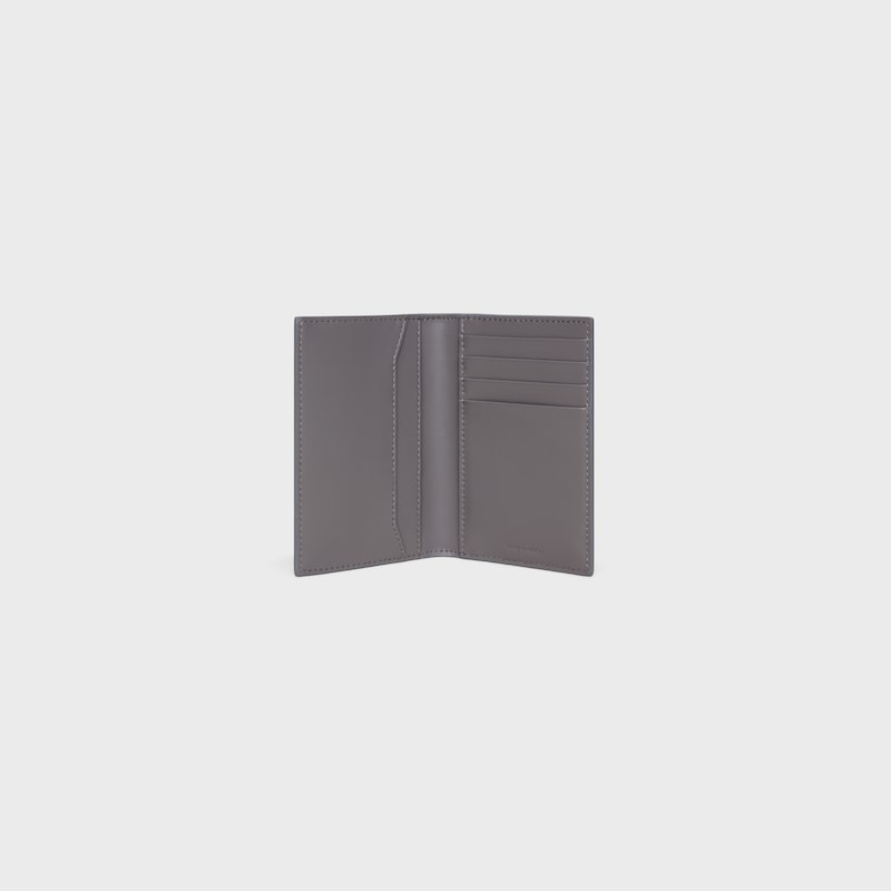 VERTICAL CARD HOLDER IN GRAINED CALFSKIN - GREY - COIN AND CARD HOLDERS - 1 | CELINE