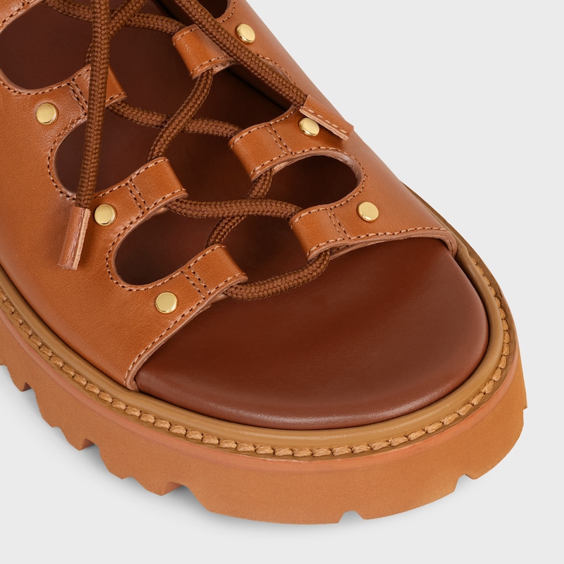 CELINE BILLIE牛皮革及織物粗跟涼鞋 - 黃褐色 / 淡褐色 -  - 1 | CELINE