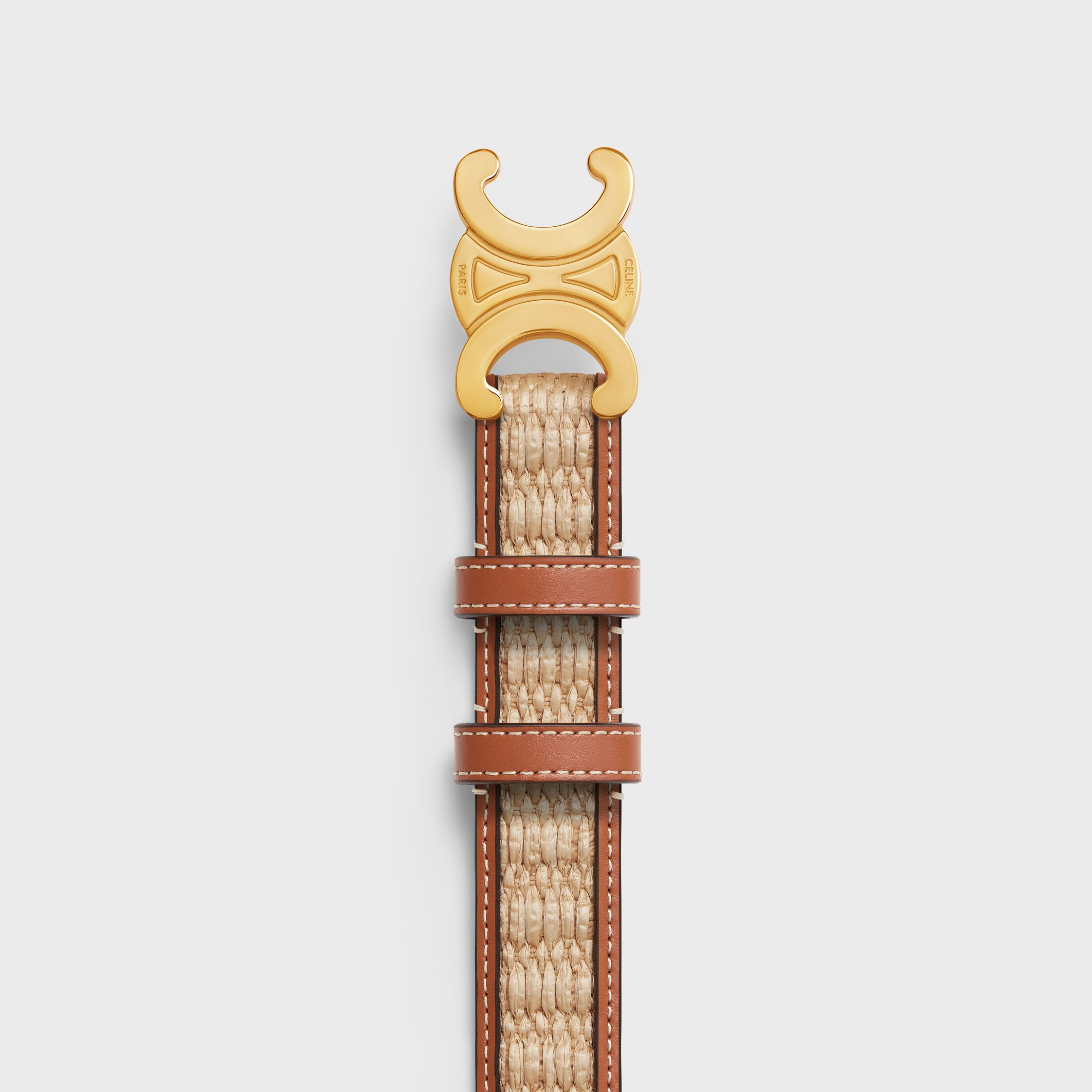 【人気/関税/送料込み】 (W) Celine Medium Triomphe Belt in Ta Medium 25MM Triomphe Belt in Triomphe Canvas and Calfskin