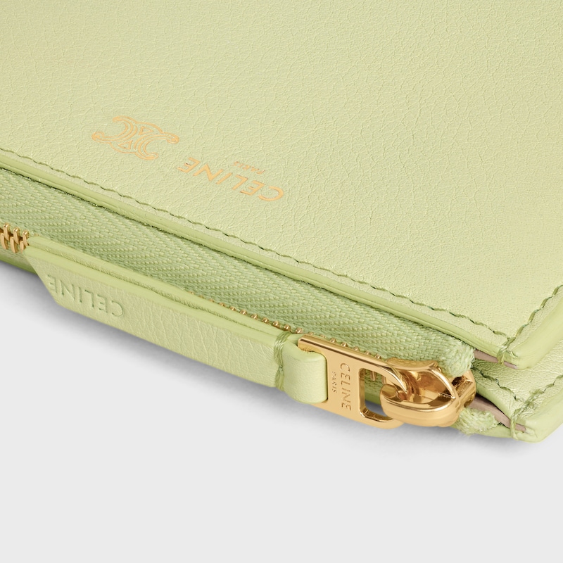 FLAT ZIPPED WALLET TRIOMPHE STAMP IN SUPPLE GRAINED CALFSKIN - SOFT LIME / SAFARI - Event Selection - 1 | CELINE