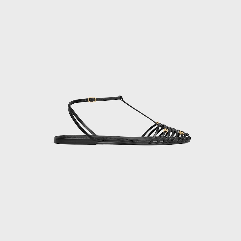 CAGE FLAT SANDAL IN GOATSKIN - BLACK -  - 1 | CELINE