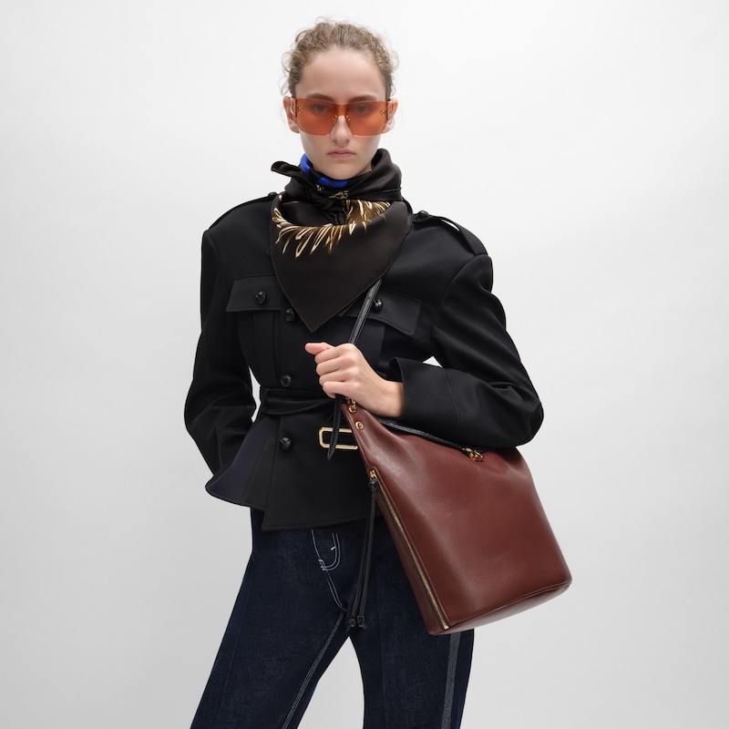 BUCKET SOFT TRIOMPHE IN SUPPLE SHINY LAMBSKIN - DARK BROWN / BLACK - NEW - 1 | CELINE