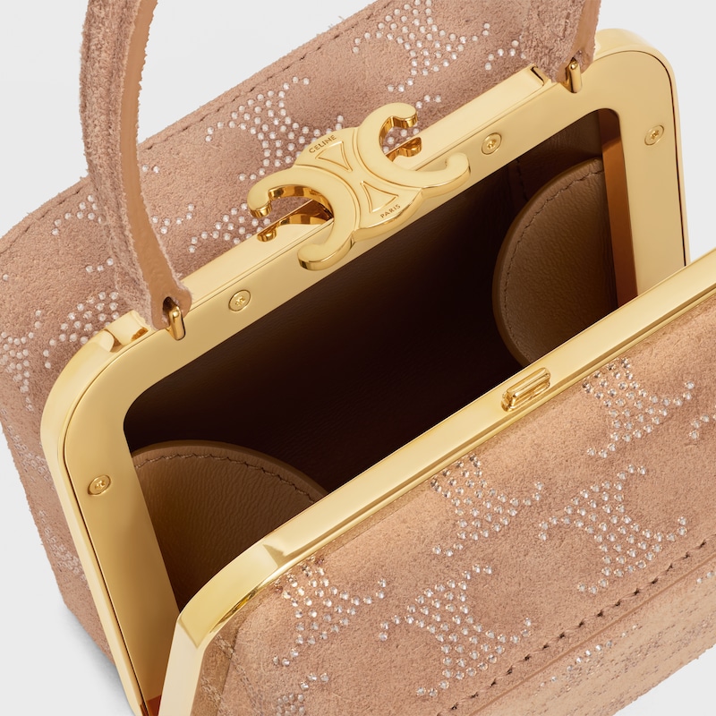 CELINE LANA MINAUDIERE in SUEDE CALFSKIN WITH TRIOMPHE STRASS - Light Camel - TOP-HANDLE BAGS - 1 | CELINE