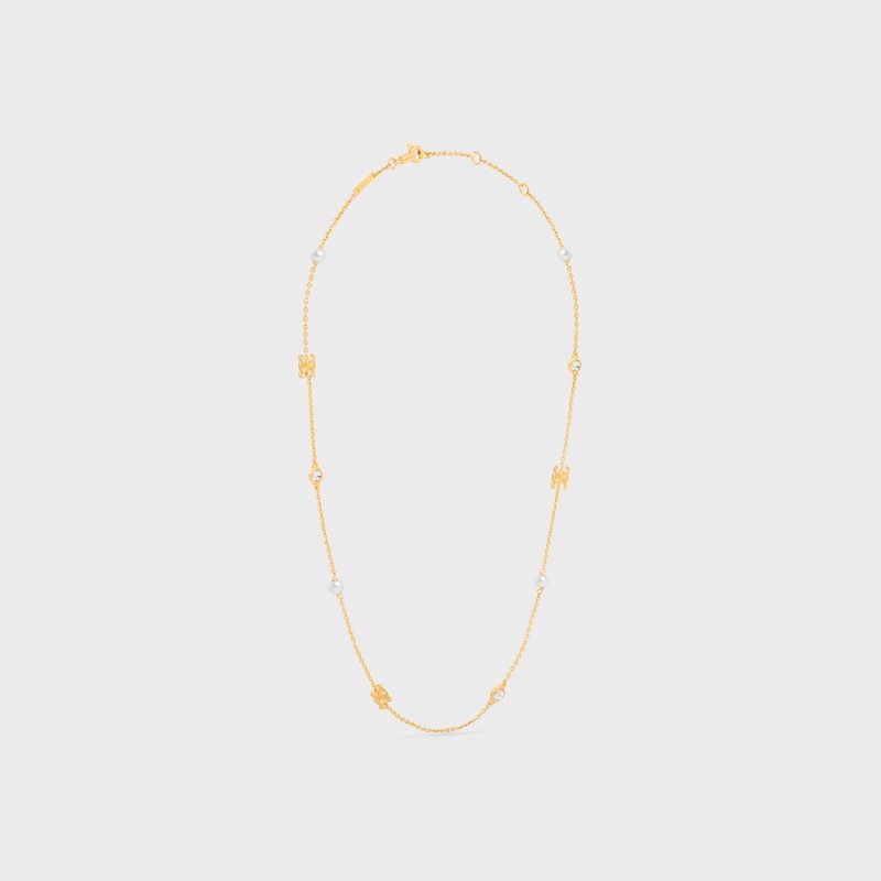 Les Perles Celine Necklace in Strass, Resin Pearls and Brass with Gold Finish - GOLD / IVORY -  - 1 | CELINE