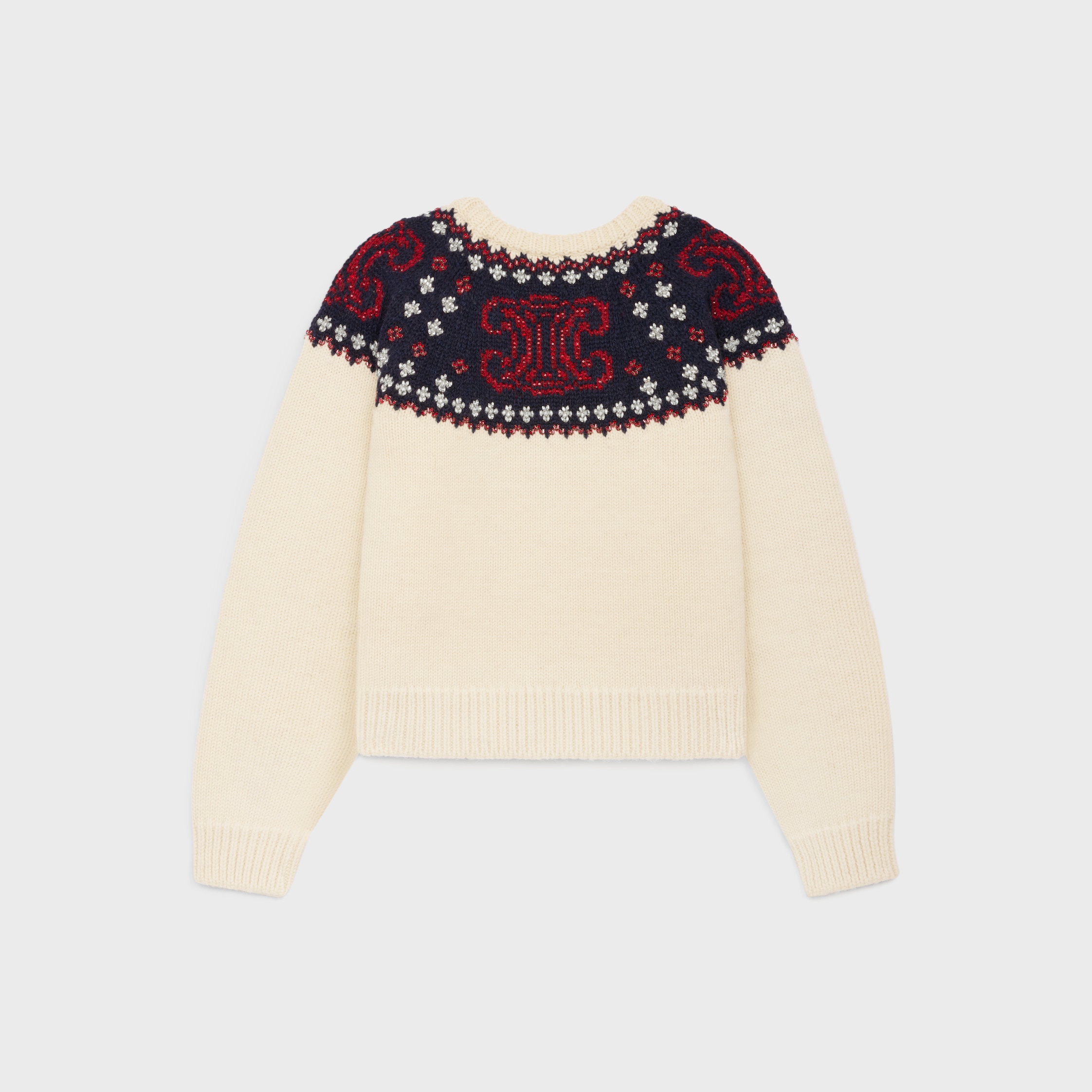エンブロイダリー クルーネックセーター / フェアアイル ウール - オフ