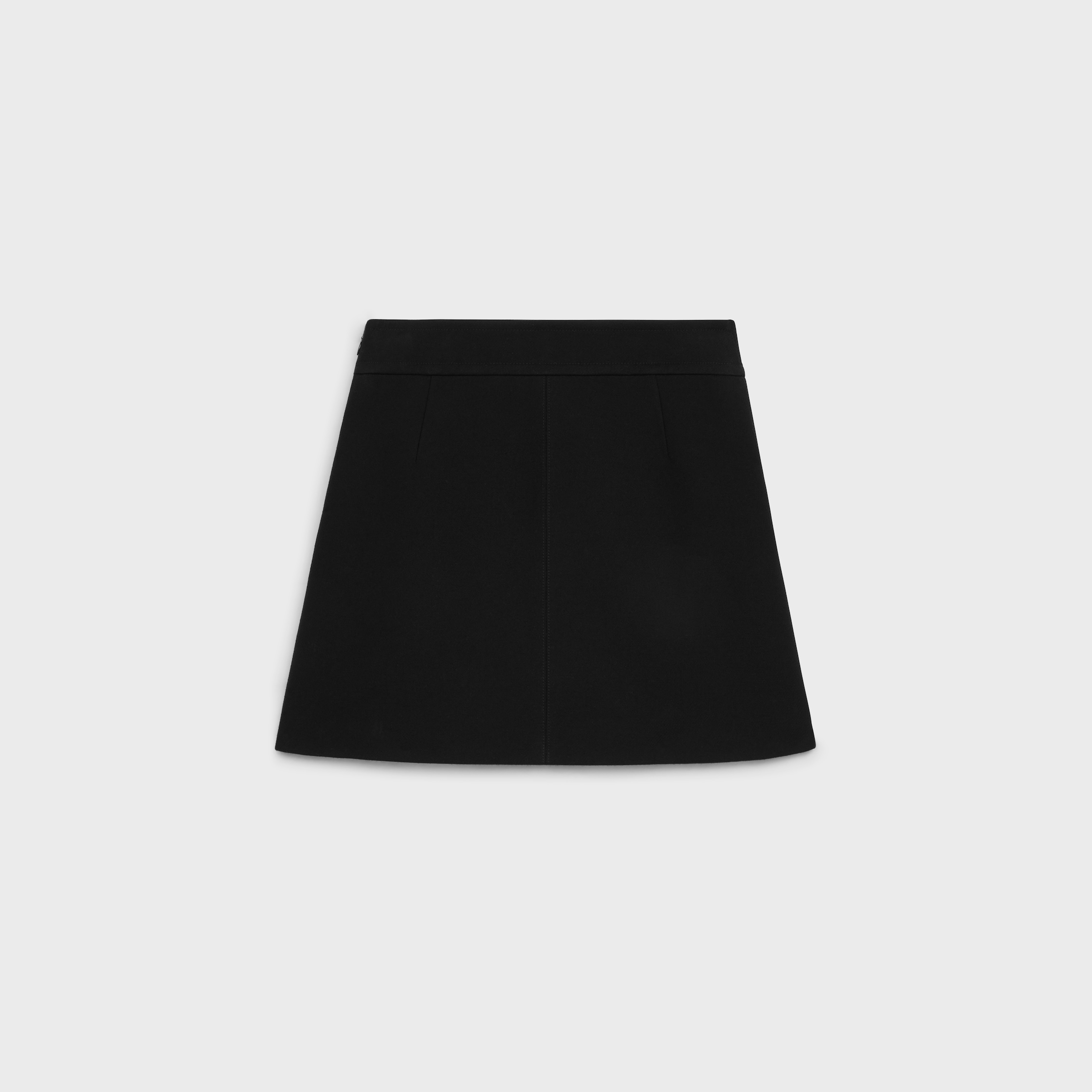 trapeze mini skirt in gauffered double wool - BLACK | CELINE