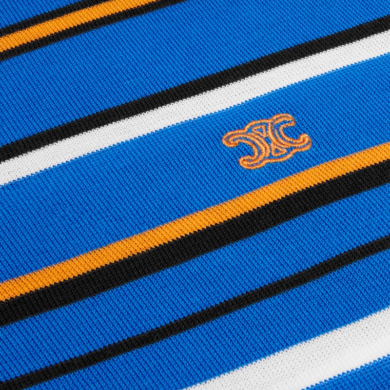 Kurz&auml;rmeliger Polo-Pullover aus feiner Baumwolle - BLAU/ORANGE -  - 1 | CELINE