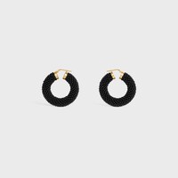 Celine Défilé Bold Hoops in Glass Beads and Brass with Gold Finish - BLACK / GOLD - EARRINGS - 1 | CELINE