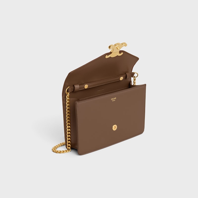 WALLET ON CHAIN MARGO in Shiny calfskin - GLAZED BROWN - WALLETS ON CHAIN - 1 | CELINE