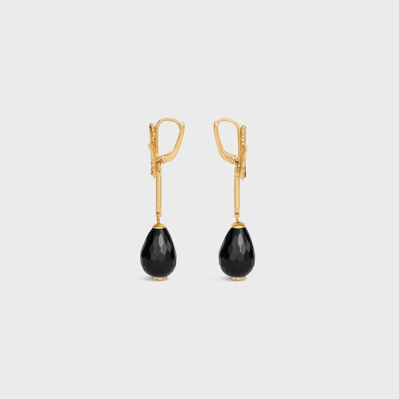 Green Thumb Leaf Earring em Ônix e Latão com Acabamento Dourado - PRETO / DOURADO - BRINCOS - 1 | CELINE