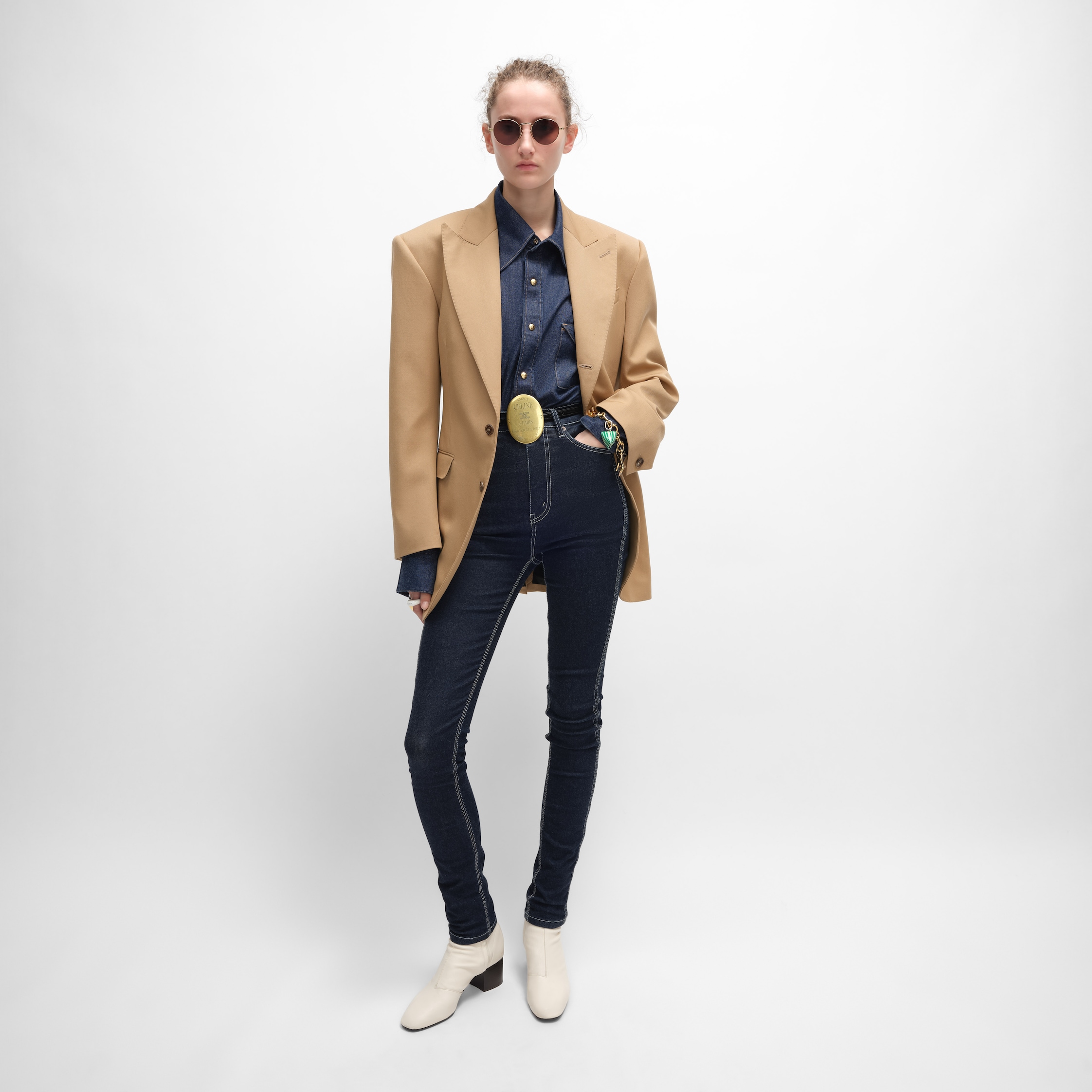 COLONNE JACKET IN DIAGONAL WOOL - CARAMEL | CELINE