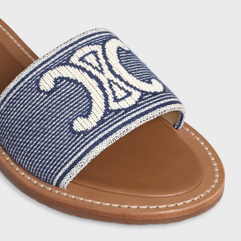 CELINE LYMPIA MULE IN Striped Textile with Triomphe - BLUE / BEIGE -  - 1 | CELINE