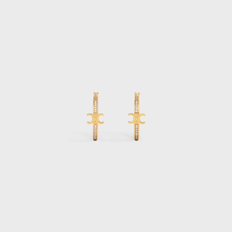 Triomphe Sparkle Hoops in Strass and Brass with Gold Finish - GOLD - EARRINGS - 1 | CELINE
