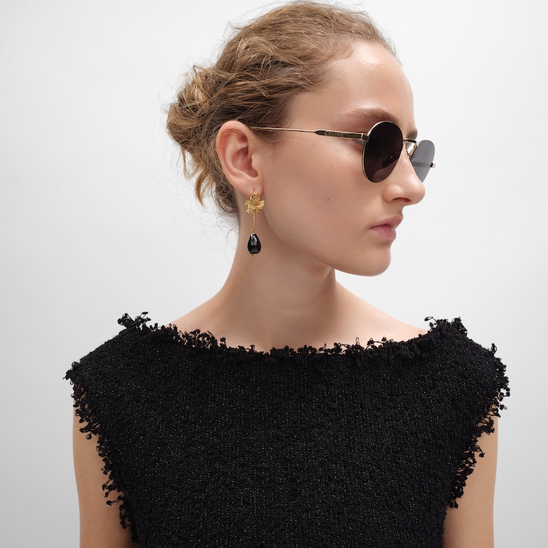 Green Thumb Leaf Earring em Ônix e Latão com Acabamento Dourado - PRETO / DOURADO - BRINCOS - 1 | CELINE