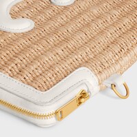 SMALL POUCH WITH STRAP CUIR TRIOMPHE IN raffia effect textile and calfskin - RICE - NEW - 1 | CELINE