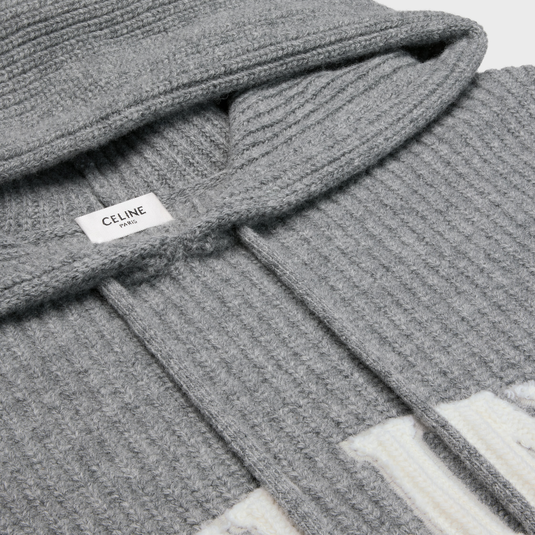 celine hooded sweater in ribbed wool - MEDIUM GREY | CELINE