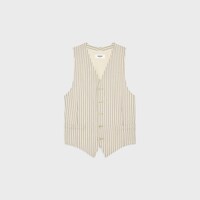 vest in striped wool gabardine - VANILLE/NOIR -  - 1 | CELINE