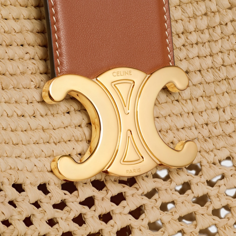 MEDIUM LOUISE BUCKET IN RAFFIA AND CALFSKIN - NATURAL / TAN - CLASSIC PANIER - 1 | CELINE