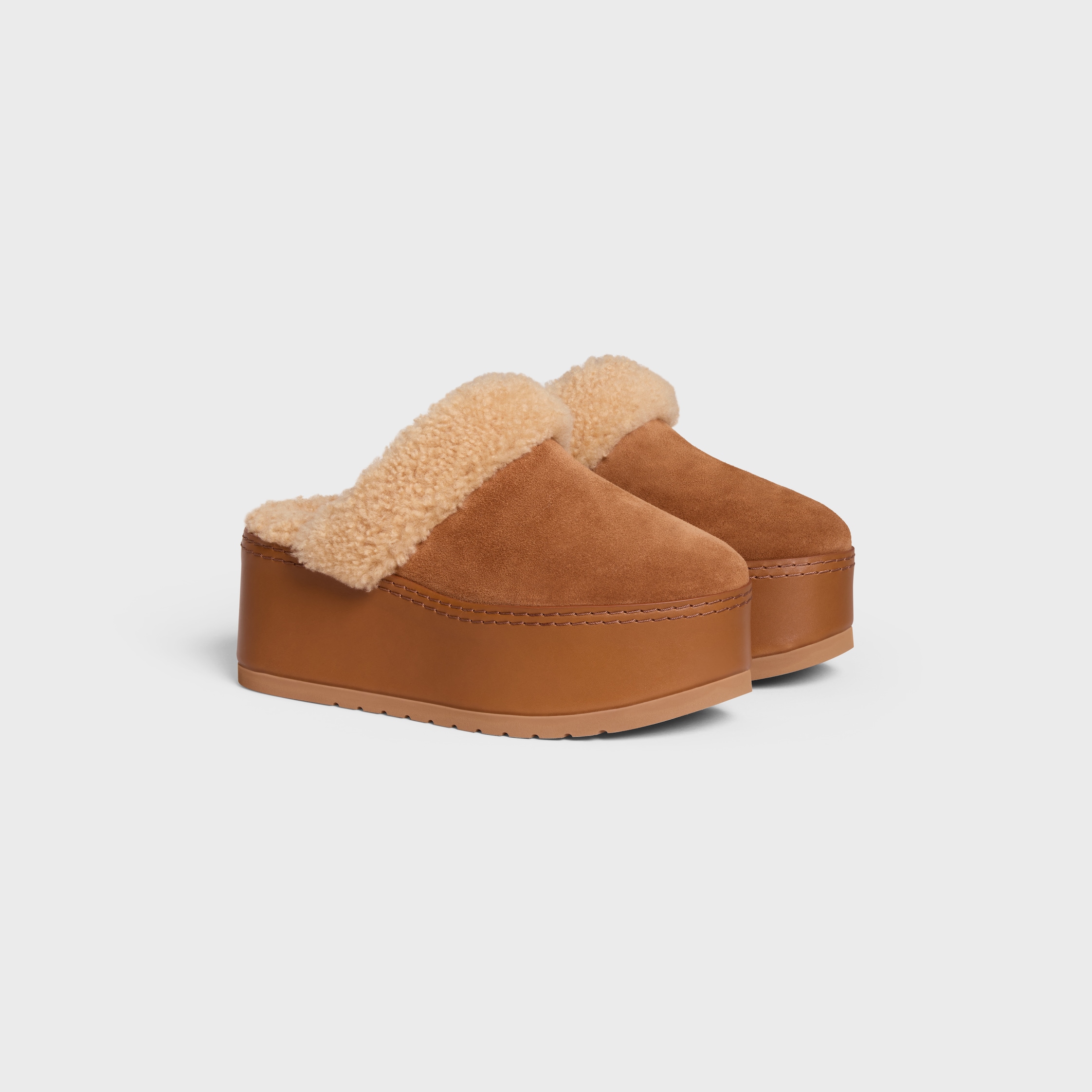 CELINE DANA WEDGE MULE in SUEDE CALFSKIN AND SHEARLING
