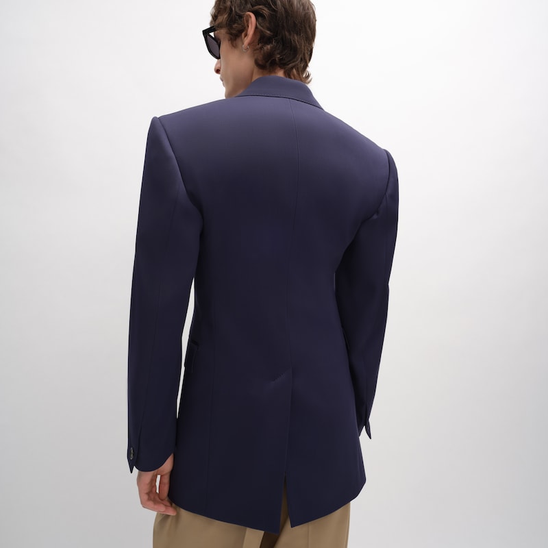 colonne jacket IN GRAIN DE POUDRE WOOL - NAVY -  - 1 | CELINE