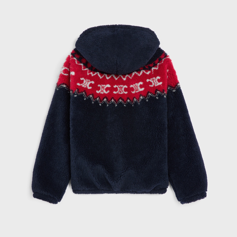 hooded jacket IN TRIOMPHE FAIR ISLE FLEECE - NAVY/RED/ECRU -  - 1 | CELINE