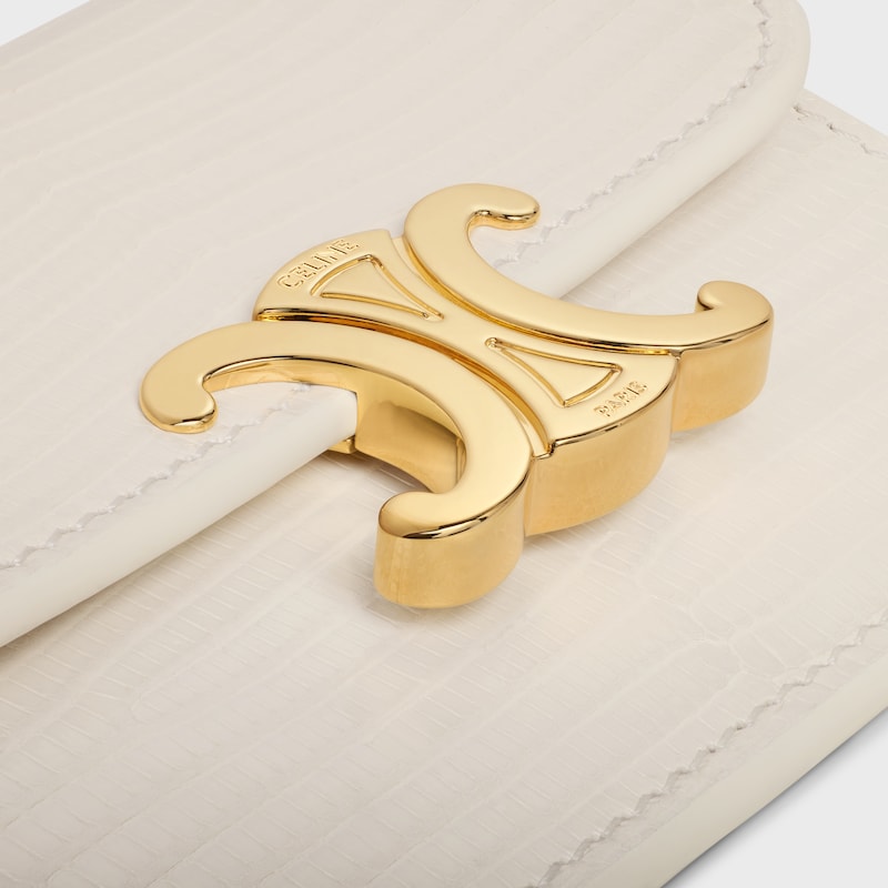CARD HOLDER WITH FLAP TRIOMPHE IN LIZARD - RICE - COIN AND CARD HOLDERS - 1 | CELINE