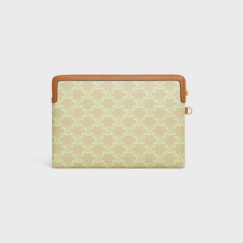 PETITE POCHETTE AVEC DRAGONNE TOILE TRIOMPHE ET VEAU - BEIGE SABLE/ VERT LIME - POCHETTES ET ACCESSOIRES TECHNOLOGIQUES - 1 | CELINE