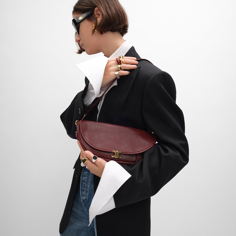 LITTLE HALFMOON SOFT TRIOMPHE IN SUPPLE SHINY LAMBSKIN - SYRAH - GIFTS FOR HER - 1 | CELINE