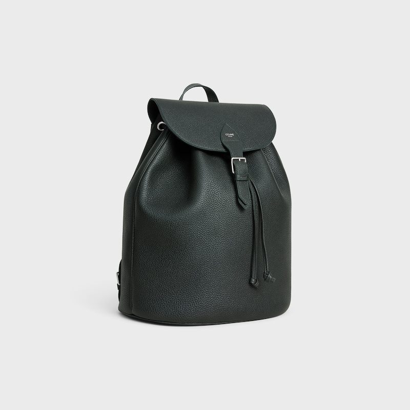 MOCHILA FOLCO GRANDE DE PIEL DE BECERRO CON TEXTURA GRANULADA - VERDE NOCHE - MOCHILAS - 1 | CELINE