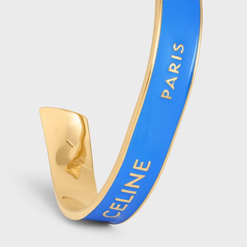 Celine Ribbon Small Cuff em Esmalte e Latão com acabamento dourado - AZUL CELESTE / DOURADO - - 1 | CELINE