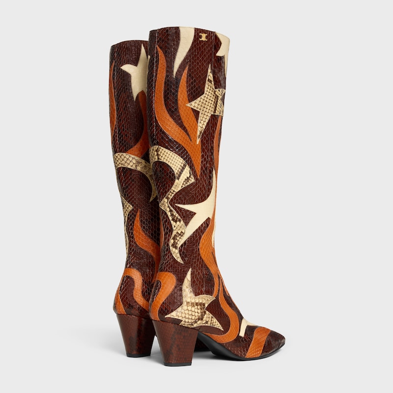 STAGE - HIGH BOOT IN PYTHON PATCHWORK - BROWN TERRACOTTA -  - 1 | CELINE