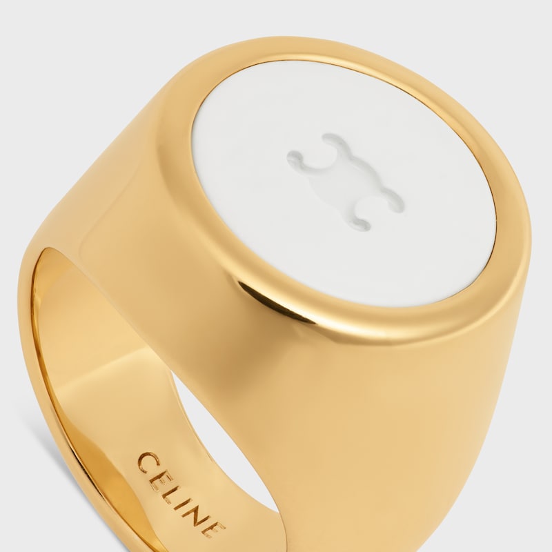 Triomphe Signet Ring in Varnish and Brass with Gold Finish - IVORY / GOLD -  - 1 | CELINE