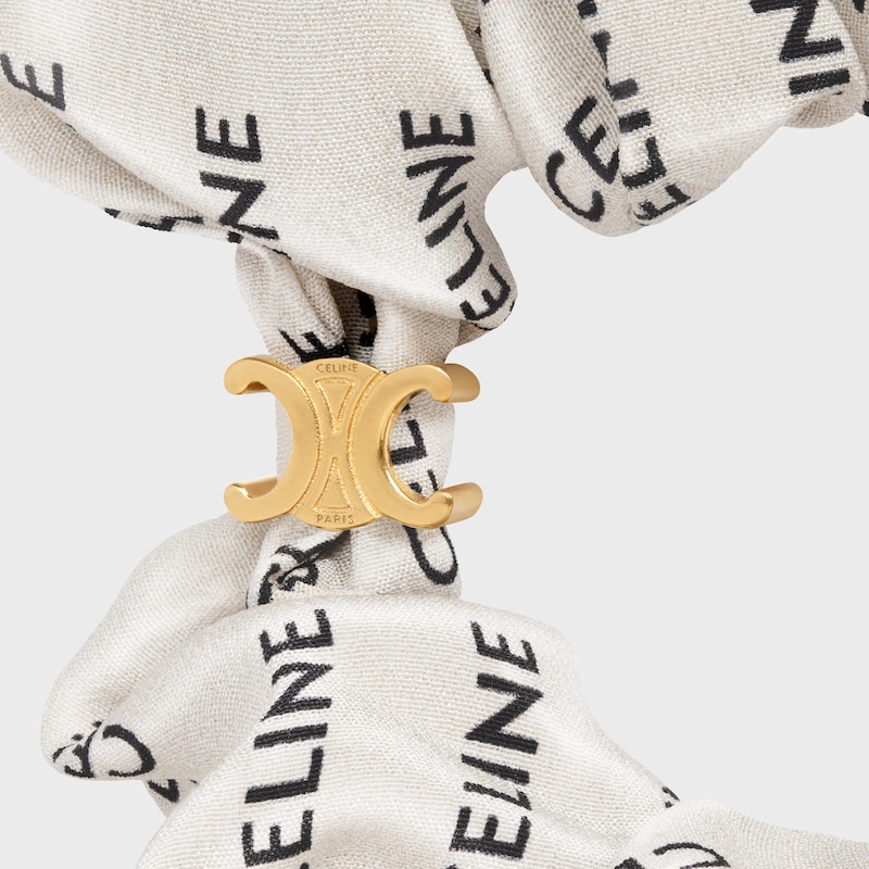 Celine Scrunchy Rayure in Silk and Brass with Gold finish - GOLD & WHITE -  - 1 | CELINE