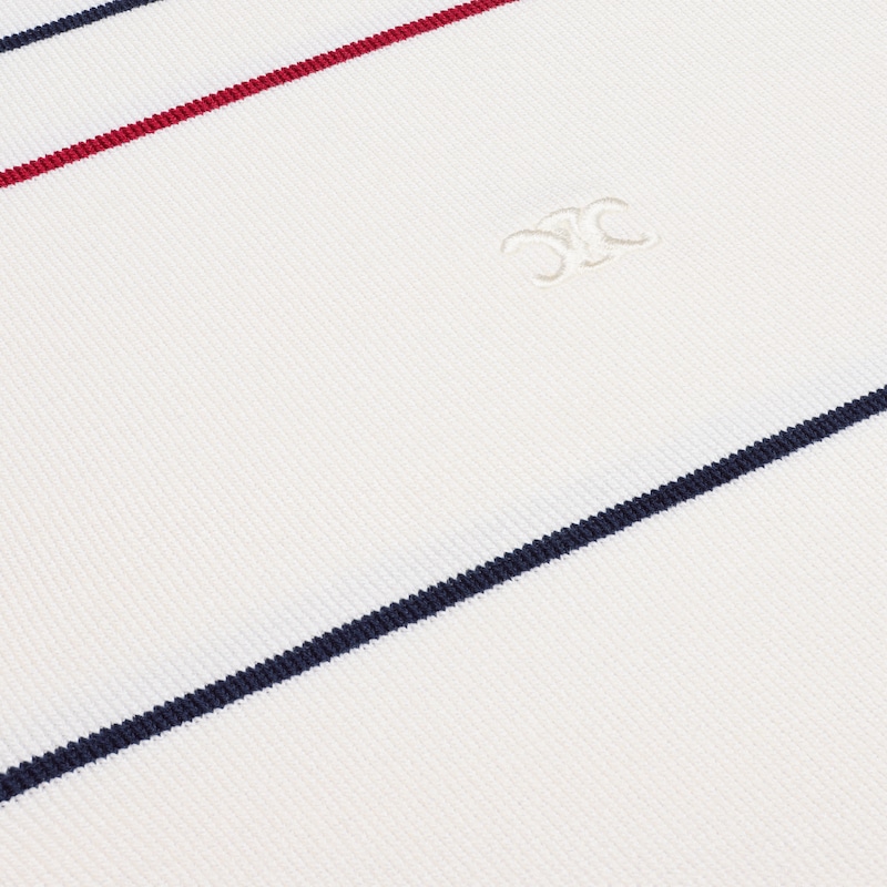 Triomphe桑蠶絲棉質短款Polo衫 - 米白色/海藍色/紅色 -  - 1 | CELINE