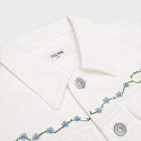 embroidered trucker jacket in raw wash white denim - RAW WASH -  - 1 | CELINE