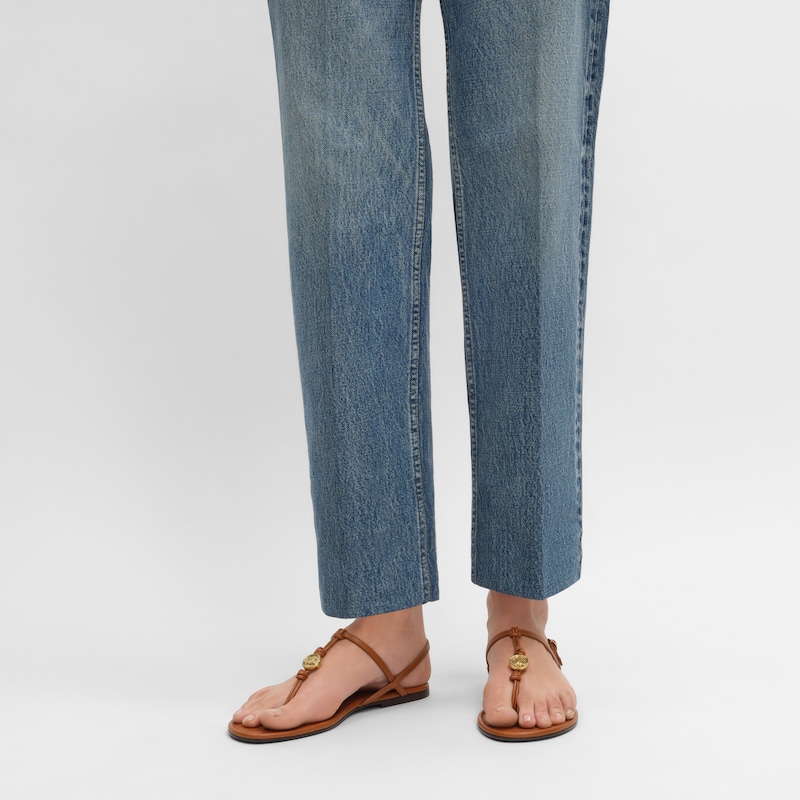 Sandalo penny in morbida pelle di vitello - COGNAC -  - 1 | CELINE