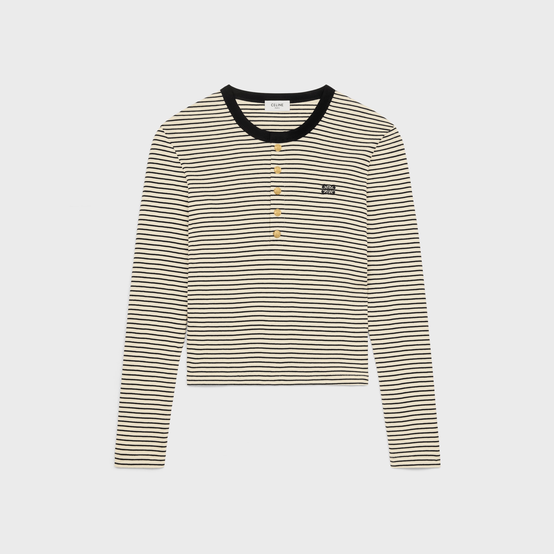トップス CELINE stripe shirt 36 triomphe t-shirt in striped cotton - CREAM / BLACK | CELINE