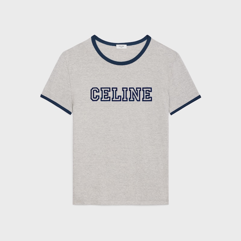 Celine棉質平紋針織標準T恤 - GREY MELANGE/NAVY -  - 1 | CELINE
