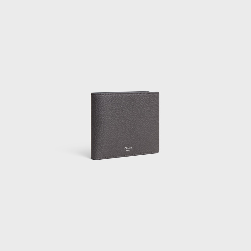 Bi-fold card holder IN GRAINED CALFSKIN - GREY - WALLETS - 1 | CELINE