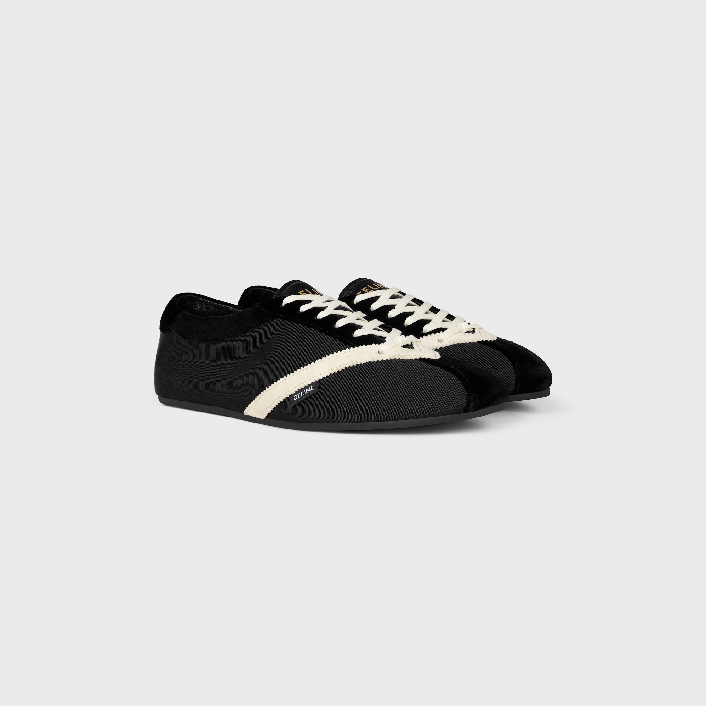 SNEAKER FLAT EM GROS GRAIN, VELUDO, COURO DE BEZERRO CAMURÇA E