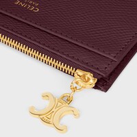 ZIPPED CARD HOLDER TRIOMPHE CHARMS IN GRAINED CALFSKIN - Deep Burgundy - COIN AND CARD HOLDERS - 1 | CELINE