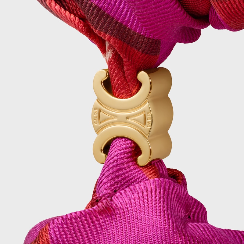 Celine Weaved Ribbons Scrunchy in silk and Brass with Gold Finish - FUSHIA / RED - HAIR ACCESSORIES - 1 | CELINE