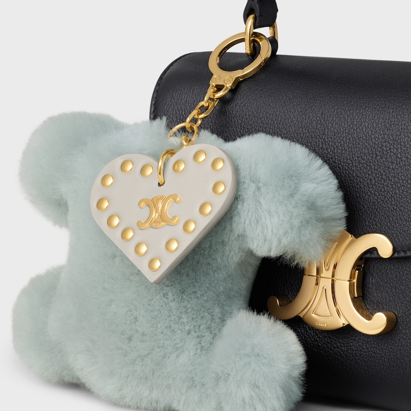 TRIOMPHE HEART羊毛革及牛皮革絨球鑰匙圈 - 淺陶土色 - 手袋吊饰 - 1 | CELINE