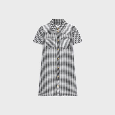 미니 셔츠 드레스 - 비쉬 실크 - 초크/그레이/블루 -  - 6 | CELINE