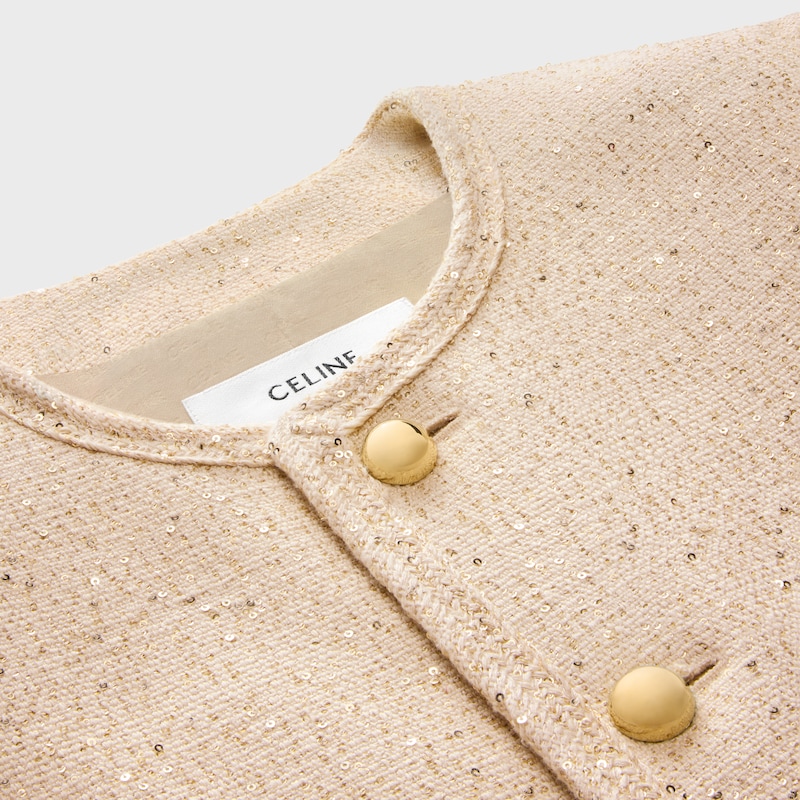 chelsea jacket in sequin silk tweed - SABLE BLANC/OR -  - 1 | CELINE