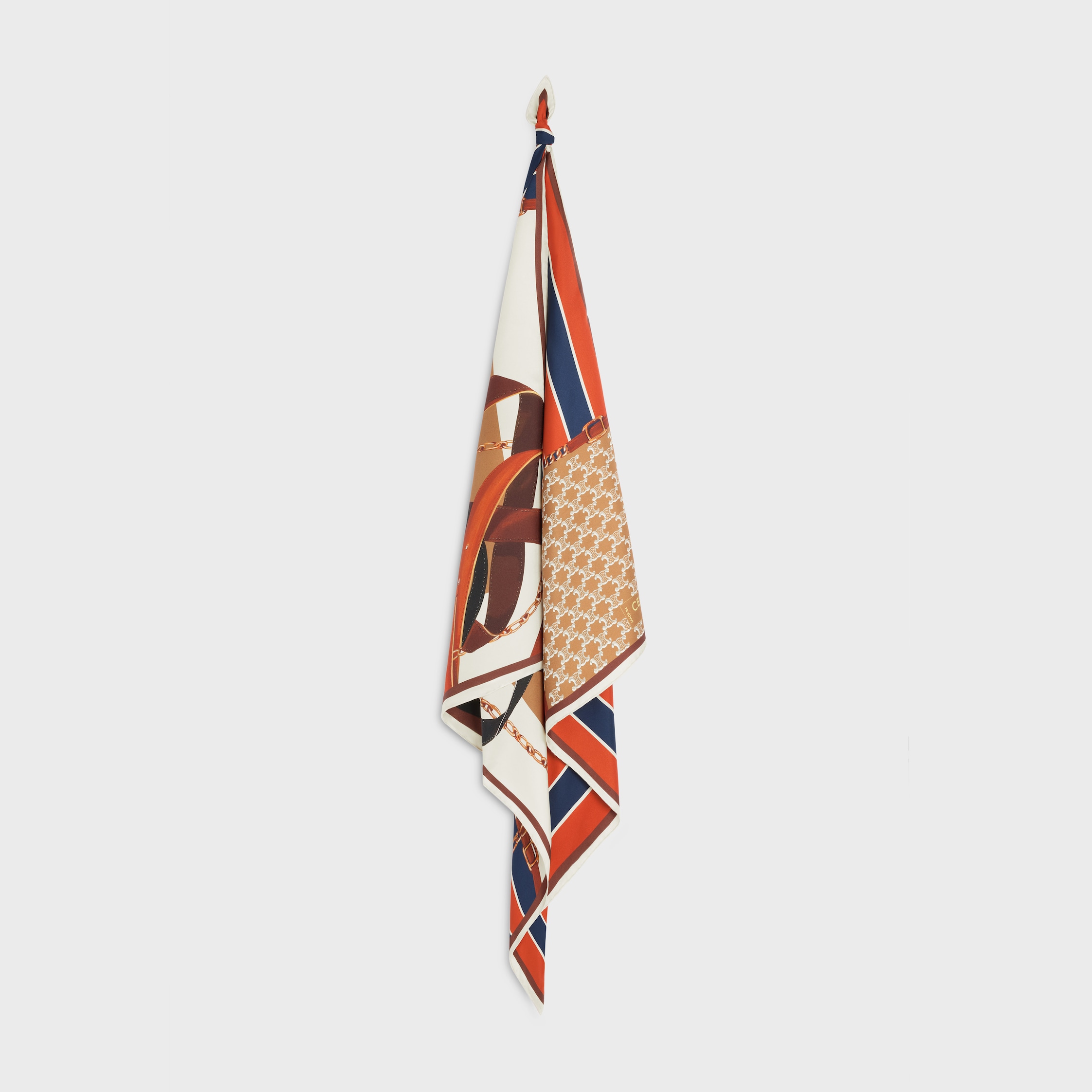 SQUARE IN SILK TWILL - COGNAC/NAVY/WHITE | CELINE