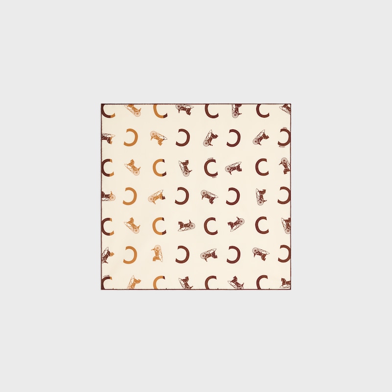 桑蠶絲斜紋布方巾 - 奶白色/黃褐色 -  - 1 | CELINE