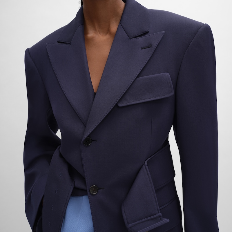 colonne jacket IN GRAIN DE POUDRE WOOL - NAVY -  - 1 | CELINE