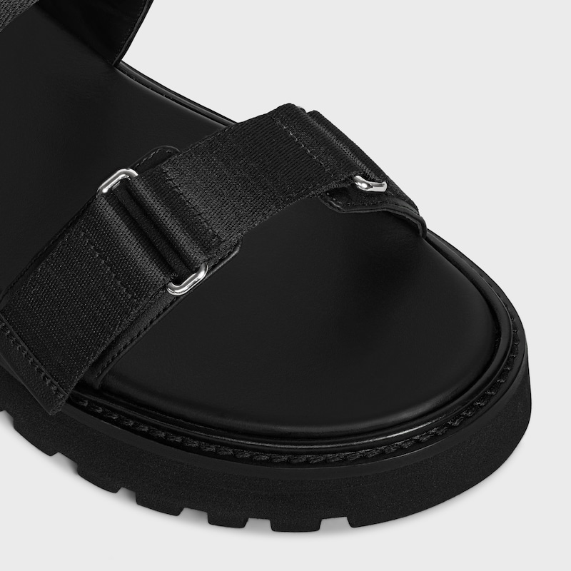 CELINE BILLIE STRAPPY SANDAL IN "CELINE" JACQUARD AND CALFSKIN - BLACK -  - 1 | CELINE