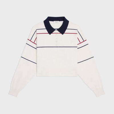 triomphe cropped polo in silk cotton - OFF WHITE / NAVY / RED -  - 6 | CELINE